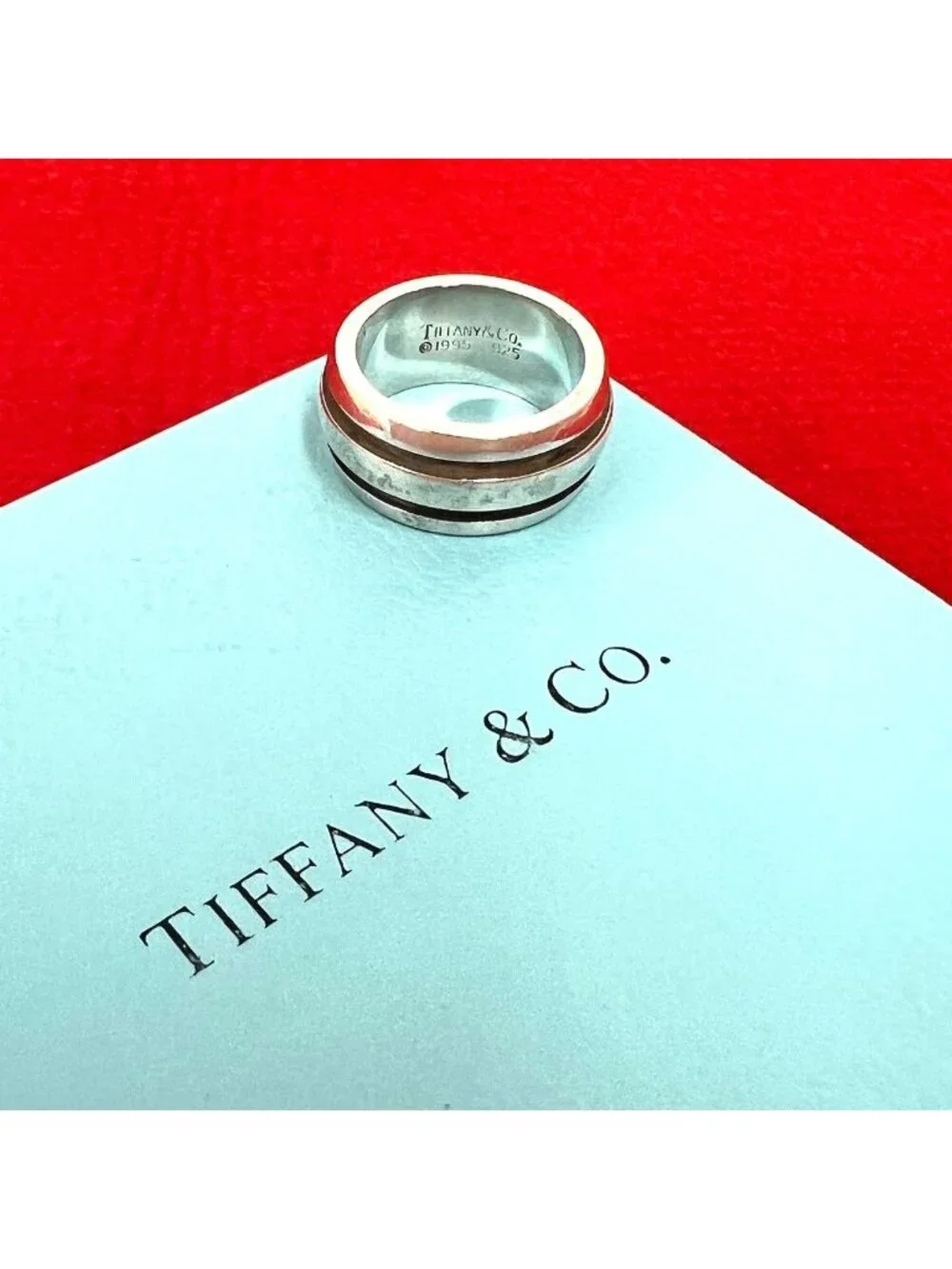 Tiffany & Co Vintage Grooved Double Line Ring 925 Sterling Silver Accessory